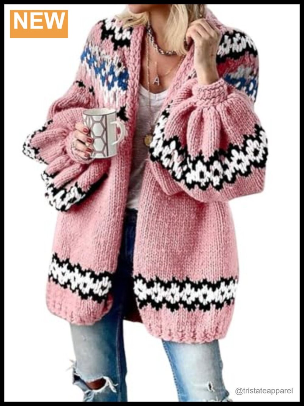 Chunky Knit Oversized Open Front Cardigan Sweater V-Neck Long Sleeve